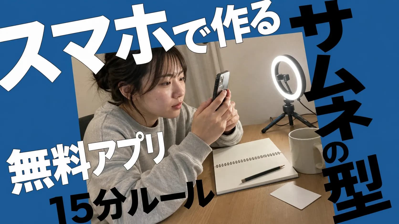 スマホだけでYouTubeサムネの作り方を無料アプリと5つの型で解説する記事のアイキャッチ