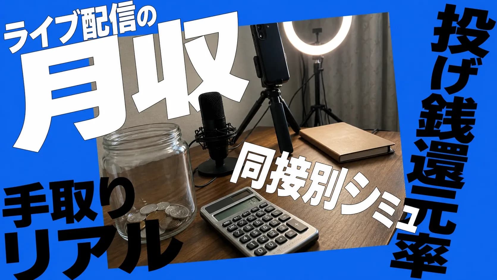ライブ配信の収益はいくら残るのか、投げ銭の還元率と同接別の月収を数字で解説する記事のアイキャッチ