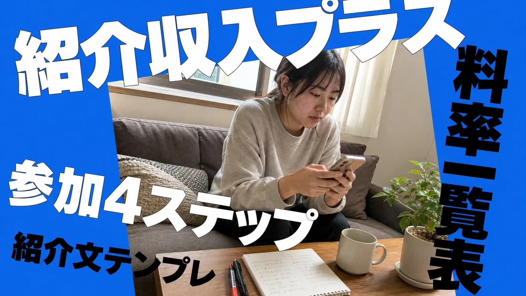 マイファンズ アフィリエイトをクリエイター視点で解説する記事のアイキャッチ画像。紹介収入・料率一覧表・参加4ステップ・紹介文テンプレの4つのキーワードを配置