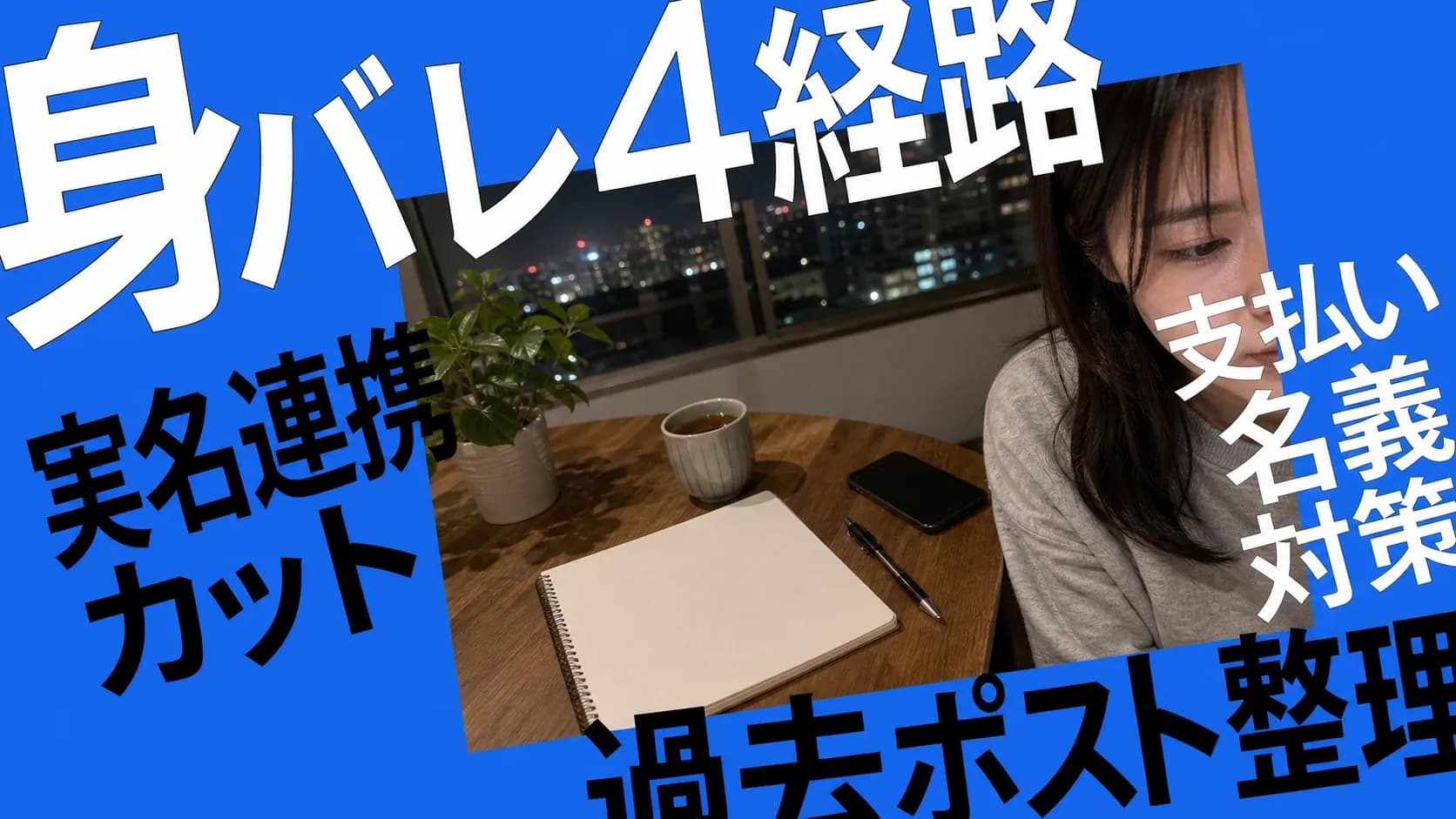 X収益化を匿名のまま進めるための身バレ4経路チェック(実名連携カット・支払い名義対策・過去ポスト整理・匿名運用)を示したアイキャッチ画像